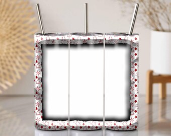 Christmas Tumbler Frame: Red & White Holiday Design (PNG)