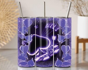 Neon Spade Tumbler Wrap: Lila Kasino Glitter Sublimationsdesign (PNG-Datei)