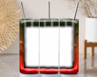 Christmas Tumbler Wrap: Red and Green 3D Frame, 20 Oz Skinny Tumbler (PNG File)