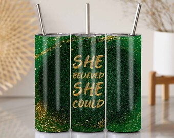 Motivational Tumbler Design: Gold Glitter, Green Marble (Digital Download)