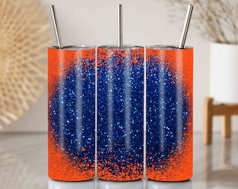 Navy and Orange Glitter Design for 20 Oz Skinny Tumbler, Dark Blue Glitter Png, Orange Glitter Wrap, Personalized Gift, Gift For Her