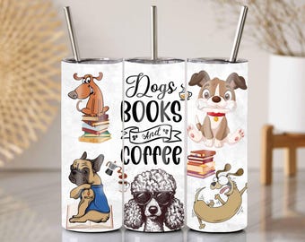 Hunde Bücher Kaffee Tumbler Wrap: Hunde-Liebhaber Geschenk (Größenverstellbare PNG-Datei)