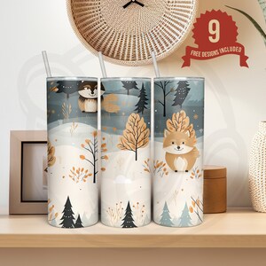 Raccoon, Winter, Boho, Rustic, Seamless, 20 oz Skinny Tumbler Sublimation Design, Digital Download, PNG Instant Download, DIGITAL ONLY V2