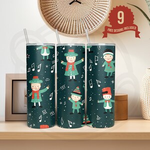 Christmas, Carolers, Music Notes, Seamless, 20 oz Skinny Tumbler Sublimation Design, Digital Download, PNG Instant Download, DIGITAL ONLY