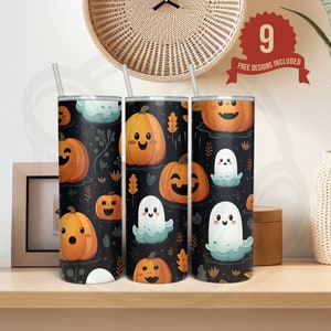 Halloween, Geist, Spooky, Boho, Nahtlos, 20 Unze Skinny Tumbler Sublimationsdesign, digitaler Download, PNG Sofort-Download, NUR DIGITAL V2