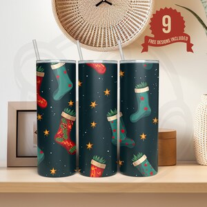 Stockings, Christmas Stockings, Seamless, 20 oz Skinny Tumbler Sublimation Design, Digital Download, PNG Instant Download, DIGITAL ONLY V2