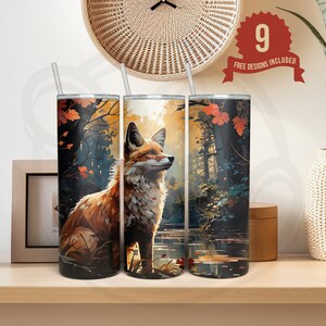 Fox, Cute Fox, Forest, Realistic, 20 oz Skinny Tumbler Sublimation Design, Digital Download, PNG Instant Download, DIGITAL ONLY