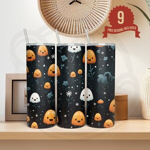 Halloween, Geist, Spooky, Boho, nahtlos, 20 oz Skinny Becher Sublimation Design, digitaler Download, PNG Sofort Download, NUR DIGITAL