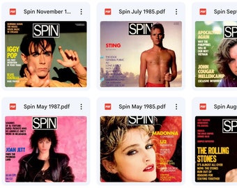 Collezione di 55 riviste Spin Back Issues - Vintage - Edizione da collezione - Anni '80 - Numeri arretrati - Download PDF