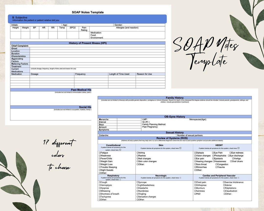 SOAP Note Template for Nurses, Nursing Student, Medical Student