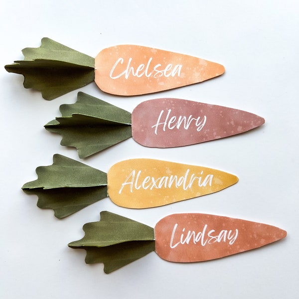 Watercolor Carrot Place Cards Name Card, Name Tag / INSTANT DOWNLOAD PRINTABLE editable and personalizable Digital, Self-Editing. Easter