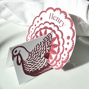 DIRECT DOWNLOAD AFDRUKBARE Bourgondië Turkije Thanksgiving-plaatskaart, naamkaart, zelfbewerkend, bewerkbaar grillig Turkije-decor