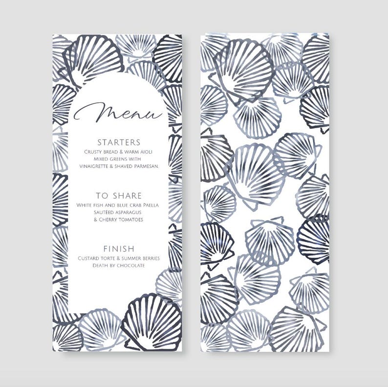 Seashell Wedding Menu & Place Card Bundle: Editable Coastal Decor (PDF ...