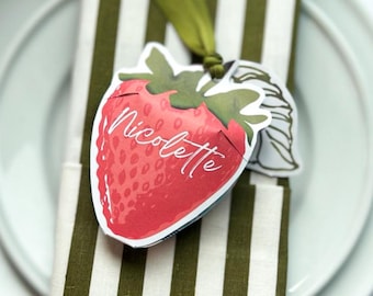 Strawberry Place Card Template: Printable Fruit Party Decor (DIY Editable Canva PDF Downloadable)