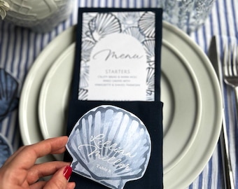 Seashell Wedding Menu & Place Card Bundle: Editable Coastal Decor (PDF Download)