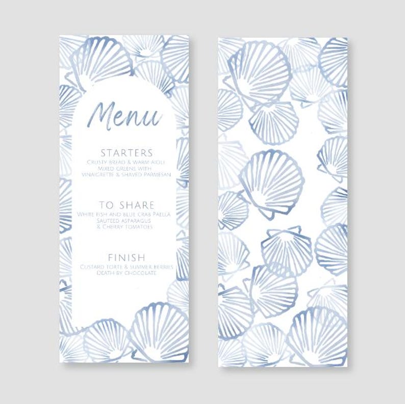 Coastal Seashell Printable Place Card & Menu Template: Hamptons Wedding ...