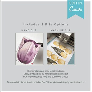 Tulip Printable Place Card: Spring Wedding, Easter Brunch. Edit in Canva, download as a PNG (Machine cut) or PDF (Hand cut) image 3