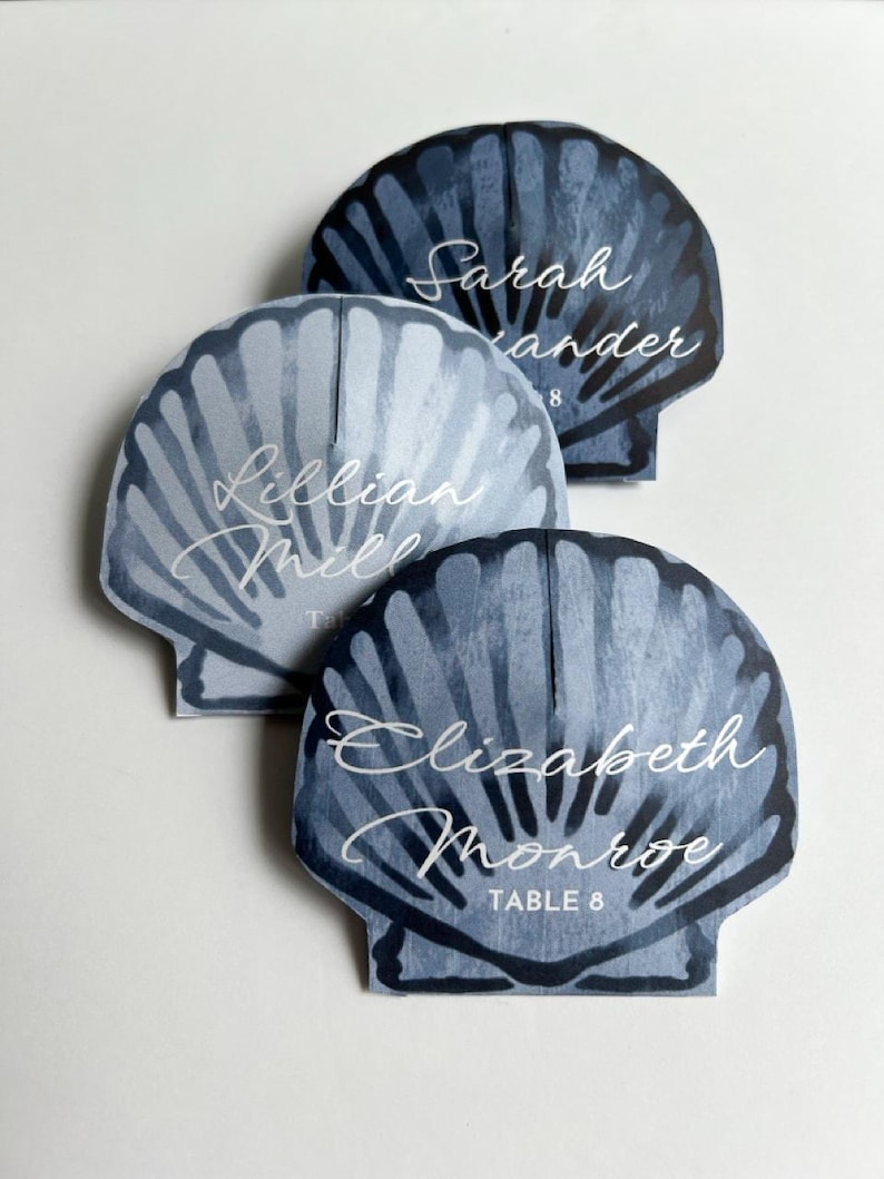 Navy Trio of Shell Place Card PRINTABLE EDITABLE Seashell Scallop ...
