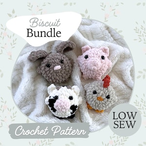 PAQUETE Patrón Biscuit Buddy / Patrón de crochet / Pollo / Apto para principiantes / Conejito / Peluche / Sin costura / Vaca de crochet / Animal de granja de crochet