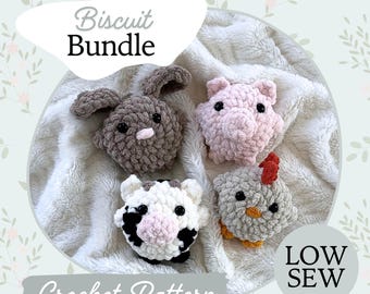 BUNDLE Biscuit Buddy Pattern | Crochet Pattern | Chicken | Beginner Friendly | Bunny | Plushie | No-Sew | Crochet Cow | Farm Animal Crochet