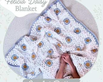 Crochet Pattern | Felicia Daisy Blanket Pattern | Daisy Granny Square Blanket | Baby Blanket | Granny Square | Modern Crochet | Baby Gift