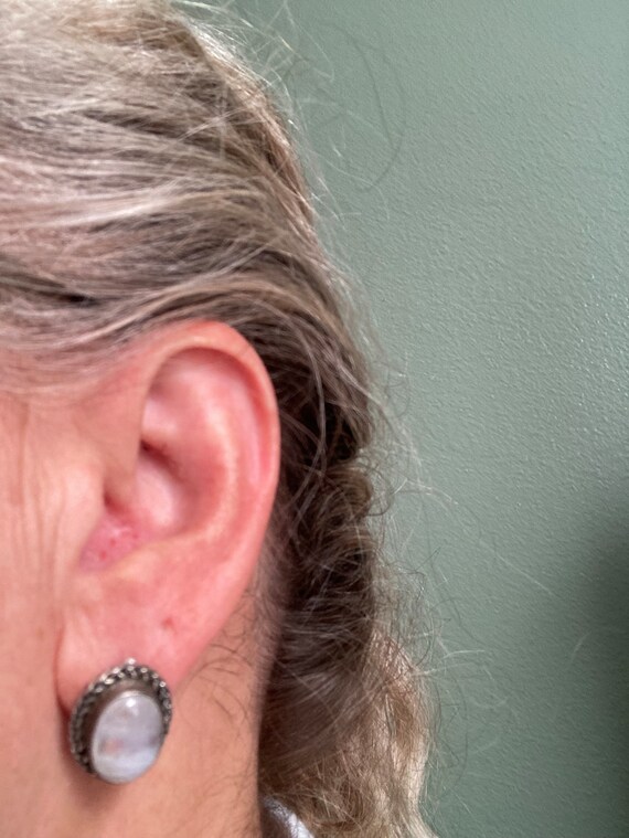 Moonstone silver post earrings - image 2