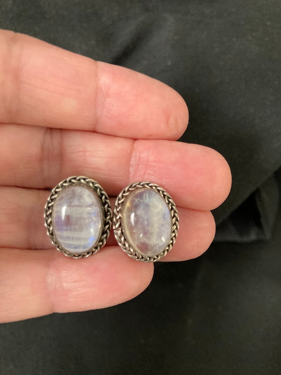 Moonstone silver post earrings - image 1