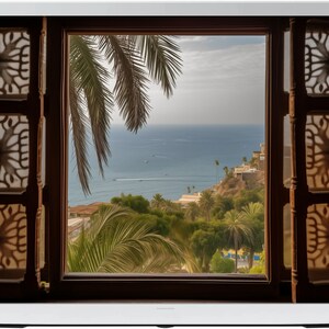 Samsung Frame, Samsung TV, Instant Download, Samsung Frame TV Art, sea and palm trees, mountains and palm trees, view from the window,