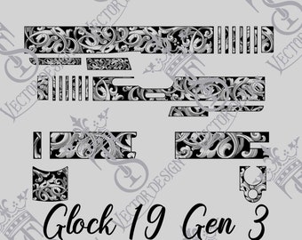 Glock 19 Gen 3 scroll Vector Design engraving files,pistol engrave,vector ,laser engraving svg dxf ai digital download