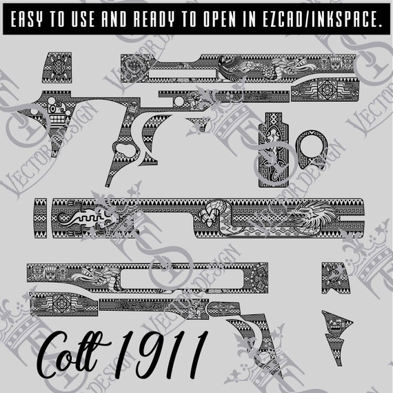 Colt 1911 Aztec Engraving Files: Laser Cut Vector Design (digital