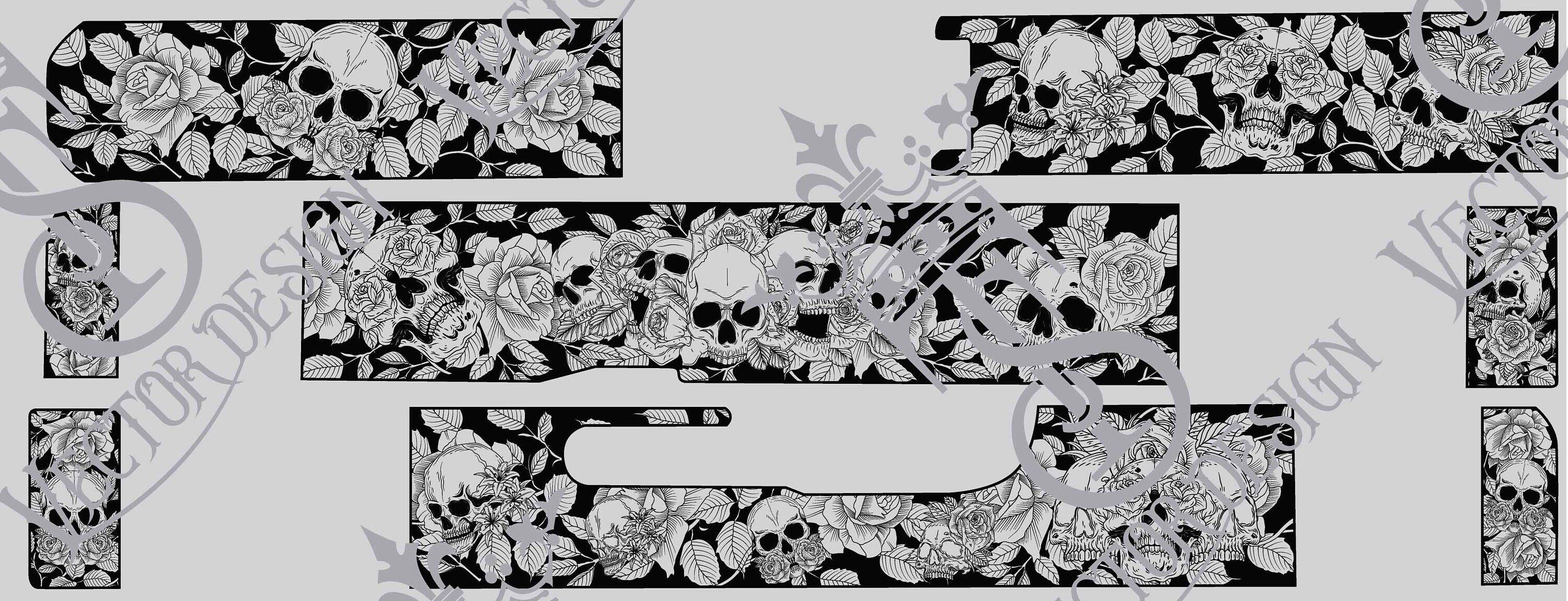 Glock 43X Scroll With Skull Vector Design Engraving Files,pistol ...