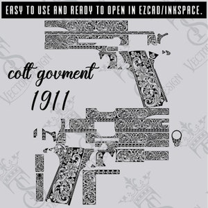 Colt Government 1911 Scroll Vector design engraving files,pistol engrave,vector ,laser engraving svg dxf ai digital download
