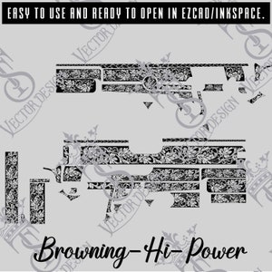 Browning Hi-Power scroll Vector design engraving files,pistol engrave,vector ,laser engraving svg dxf ai digital download