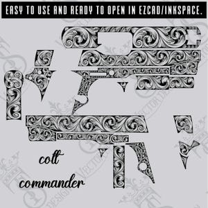 Colt Commander Automatic Caliber 45 Scroll Vector design engraving files,pistol engrave,vector ,laser engraving svg dxf ai digital download