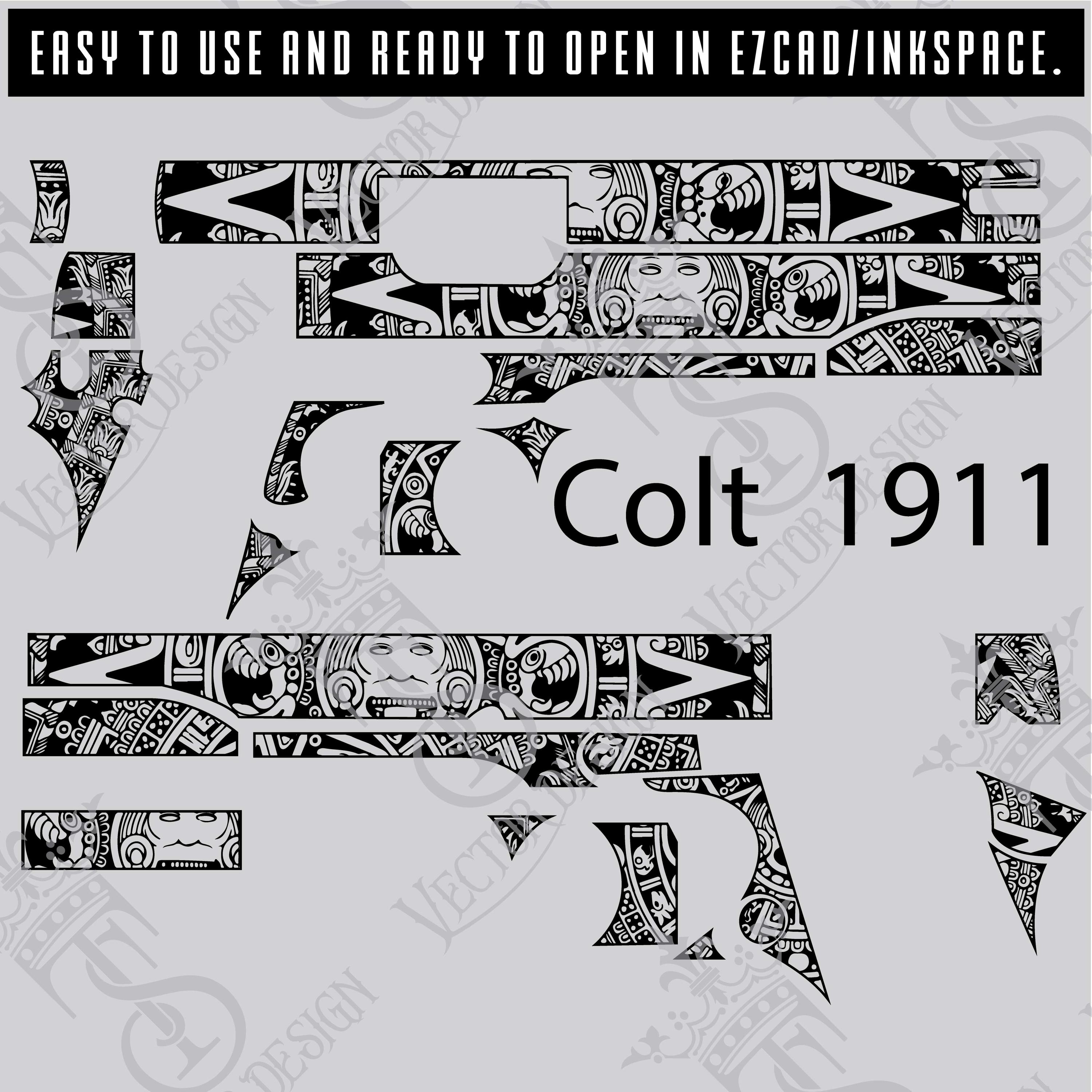 Colt 1911 Aztec Engraving Vector Files: Laser Cut Design (digital