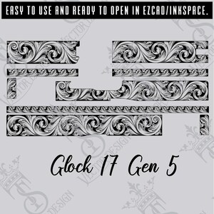 Fichiers de gravure de conception de défilement Glock 17, génération 5, gravure au pistolet, conception de défilement vectoriel, gravure laser svg dxf ai téléchargement numérique
