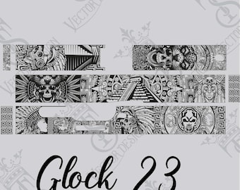 Glock 23 Aztec With Mayan Skulls Vector Design engraving files,pistol engrave,vector ,laser engraving svg dxf ai digital download