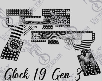 Glock 19 Gen 3 American theme Vector design engraving files,pistol engrave,vector ,laser engraving svg dxf ai digital download
