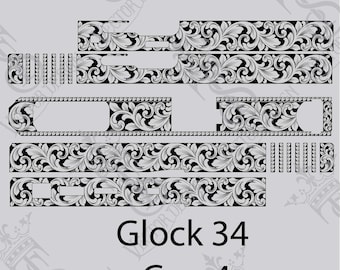 Glock 34 Gen 4 Scroll Vector design engraving files,pistol engrave,vector ,laser engraving svg dxf ai digital download