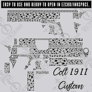 Colt 1911 Custom Scroll Vector Design engraving files,pistol engrave,vector ,laser engravi g svg dxf ai digital download
