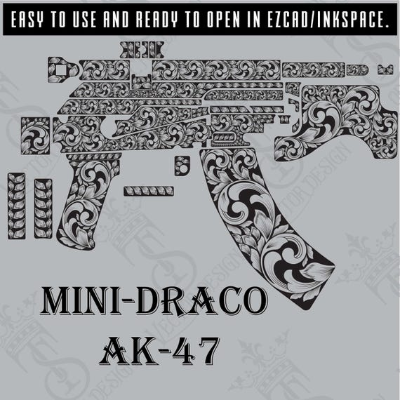Mini-draco AK-47 Scroll Vector Design, Laser Engraving Files