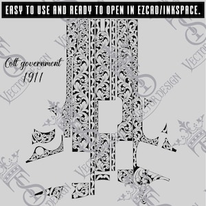 Colt Government  1911 Scroll Vector design engraving files,pistol engrave,vector ,laser engraving svg dxf ai digital download