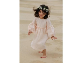 Brooklyn Dress, Versatile Kids' Outfit, Puffy Sleeves Soft Linen Blend Comfortable & Stylish Children's Fashion, Brooklyn Sun Dress