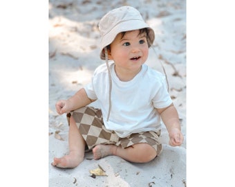 Checked Pants, Kids' Laid-Back Style, '60s Inspired, Neutral Tones, Comfortable & Stylish Children's Fashion, Summer Pants, Baby Beach Pants