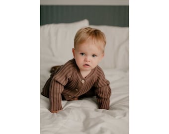 Jepha Romper, ubranko dla chłopca i dziewczynki, długi rękaw, wygodny, zapinany z przodu na guziki, prążkowana mieszanka bawełny, łatwe do zmiany, przytulny dziecięcy modny