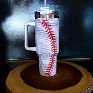 Swing for the Fences with our Sparkly Rhinestone Baseball Design Stanley-Inspired 40 oz Tumbler!