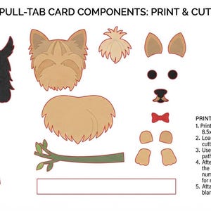 3D Interactive Yorkie Pull-Tab Card – Printable Papercraft Template