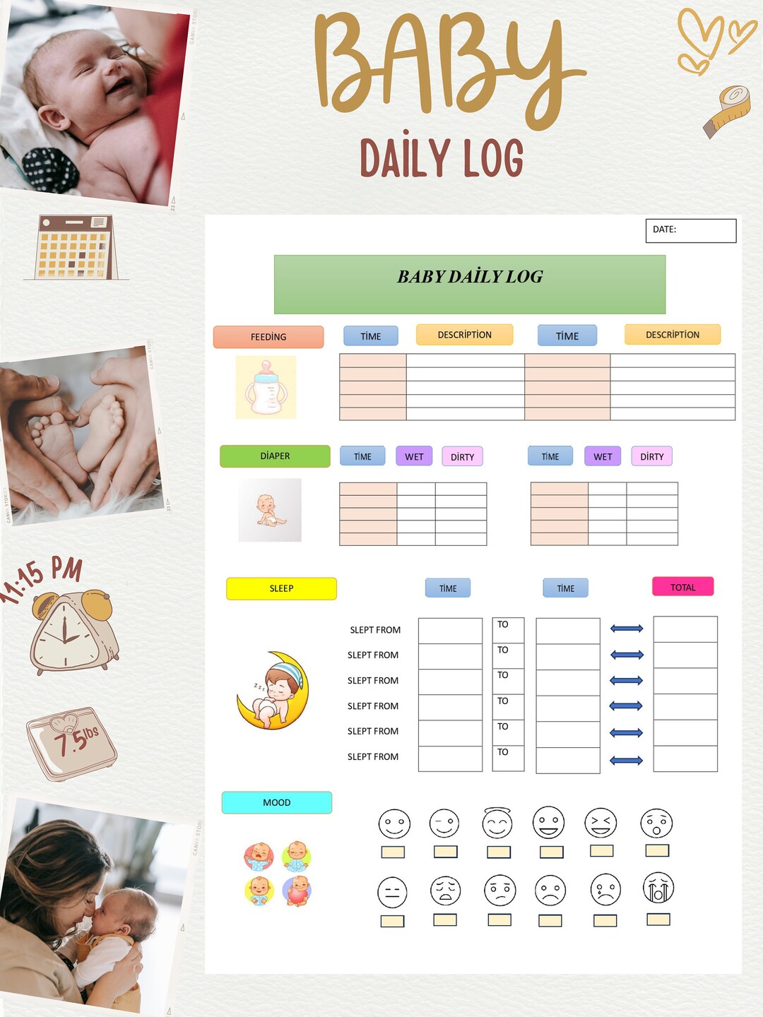 Digital Baby Daily Log, Baby Schedule, Baby Tracker,newborn Baby Diary ...