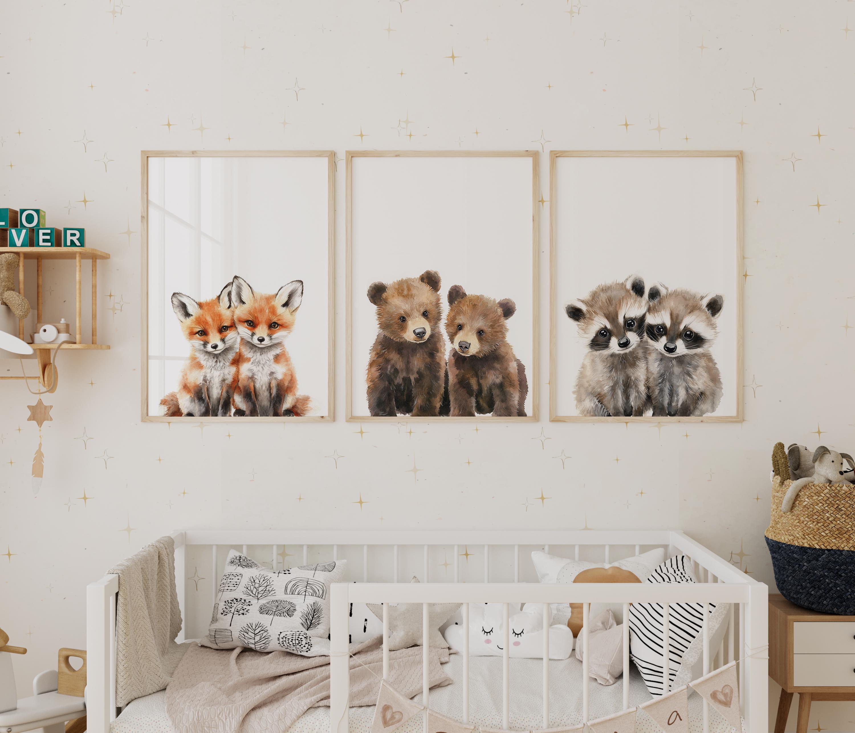 Twin Nursery Decor, Twin Nursery Wall Art, Woodland Nursery Prints Baby ...