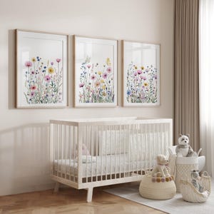 DIGITAL Wildflower Nursery Print Set, Boho Wildflower Nursery, Floral Nursery Art, Girl Nursery Decor, Twin Nursery Wall Art, Twin Nursery